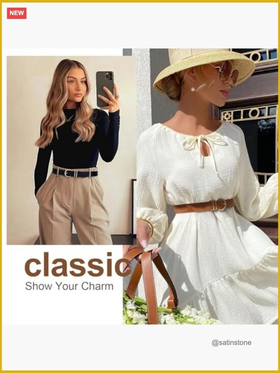2 Pack Faux Leather Belts with Gold Buckle for Jeans Dresses main image 6